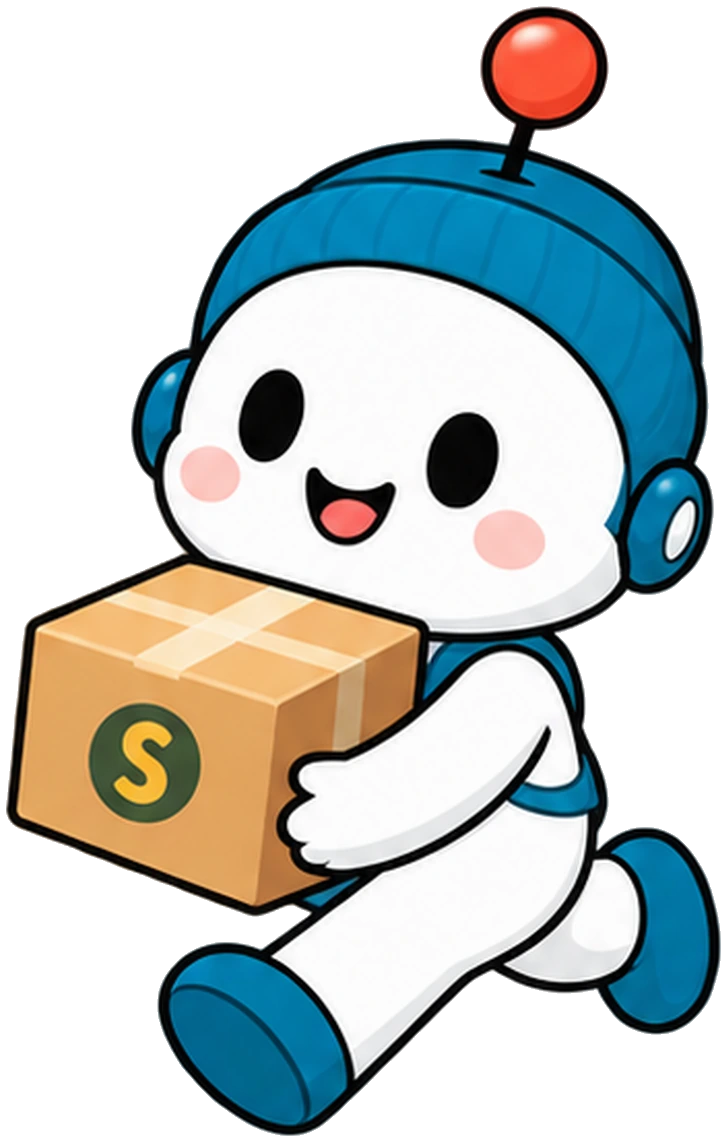 段ボール箱を抱えて歩くセラとも君